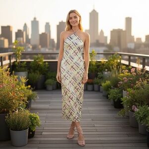 NWT Veronica Beard Cherie Dress Sequin Midi Halter In Violet Multi Size 6